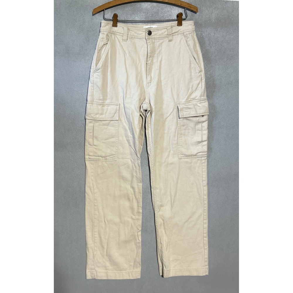 Cotton On Womens High Rise Cargo Pants Stone Beige Straight Leg Size 4 Utility